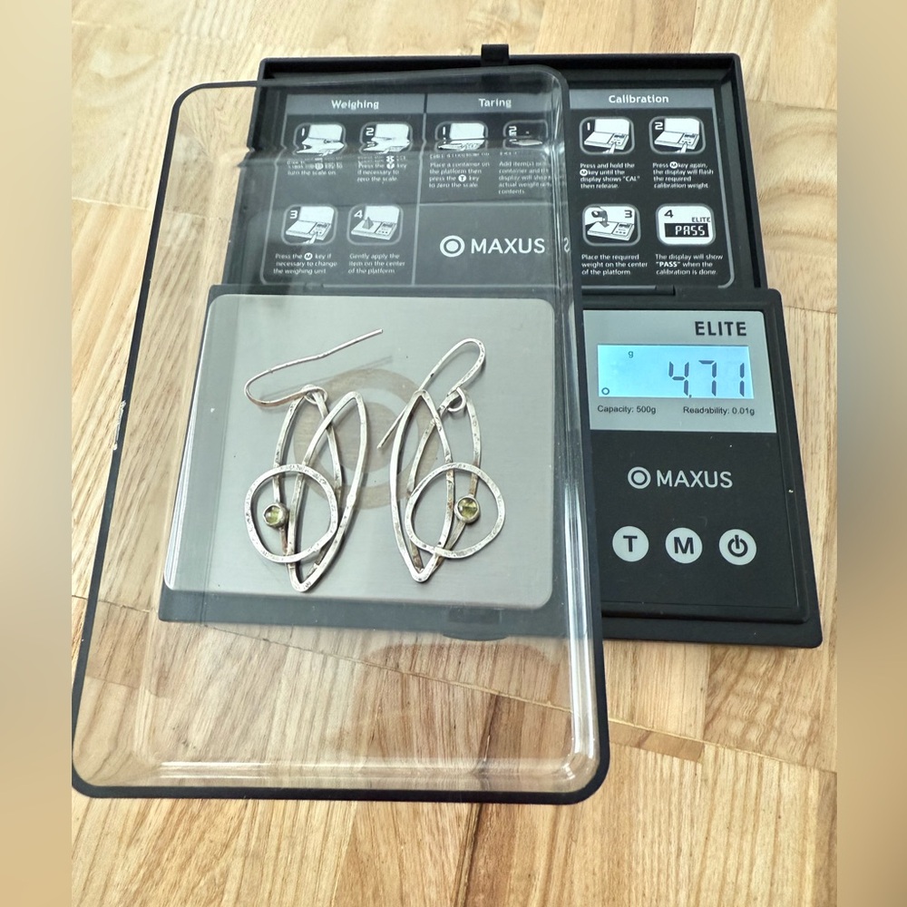 Handcrafted Artisan Silver Abstract Shape Green S… - image 8